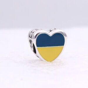 Pandora Ukraine Flag Heart Charm Bead S925 Sterling Silver Pendant with box